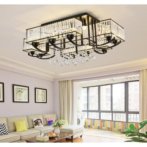 Modern LED Ceiling Lights Fixtures For Living Room Black K9 Crystal Home Bedroom Lamp American living room chandelier Lustre