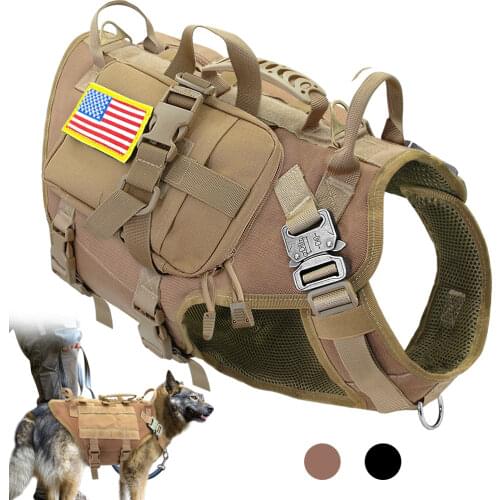 Tactical Dog Harness Military No Pull Pet Harness Vest For Medium Large Dogs Training Hiking Molle Dog Harness With Pouches