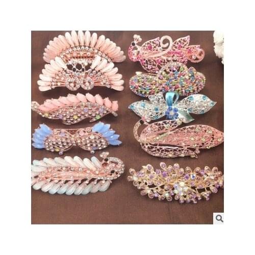 Folk Style Hair Barrettes Special Crystal Alloy Hair Clips Diamond Hairpin Big Hairpins Headdress for Bride Wedding