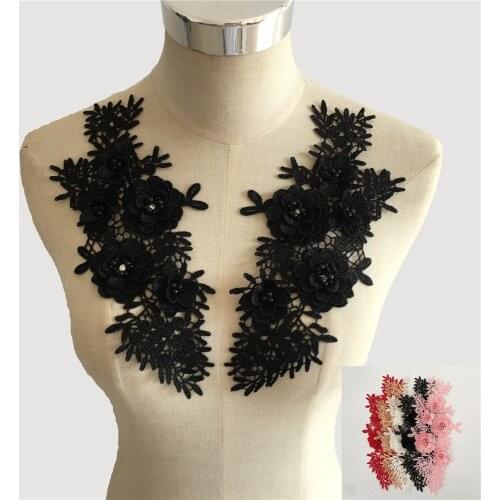 High Quality Lace Collar 3D Flower Venise Lace Applique ABS pearl Lace Fabric Rhinestone DIY Sewing Neckline Clothing Accessory