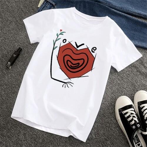 Heart Printed 90s Graphic Love Print White Tees Female Basic Top Summer T Shirt Womens Short Sleeve T-shirt Simple Tshirt Ladies