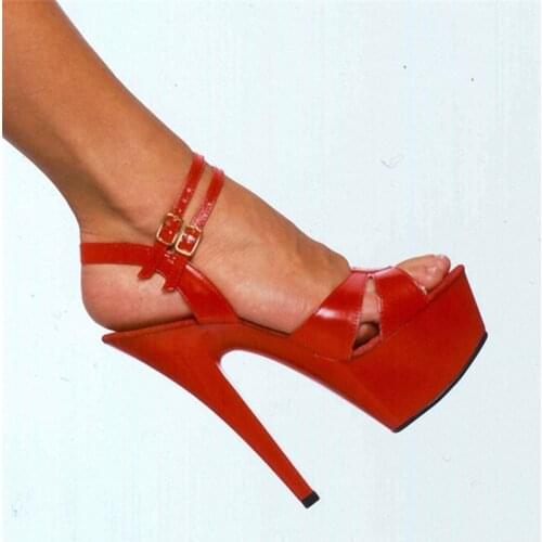 Women Sandal Buckle Strap Fashion Shoes PU 15CM Thin High Heels waterproof Classics Dress Party Wedding shoes for women 2020 red