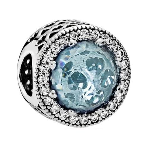 Free shipping Authentic 925 Sterling Silver Glacier Blue Radiant Hearts Charms Fit Original Bracelets For Women DIY Jewelry Bead