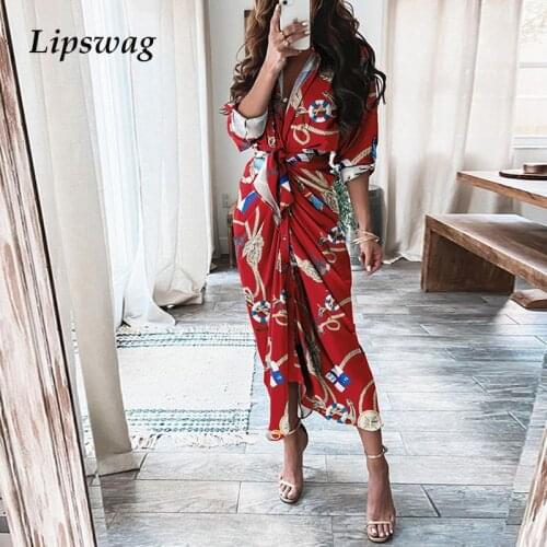 New Women Elegant Button Office Lady Shirt Dress Summer Short Sleeve Slit Long Dress Fashion Turn-down Collar Draped Party Dress