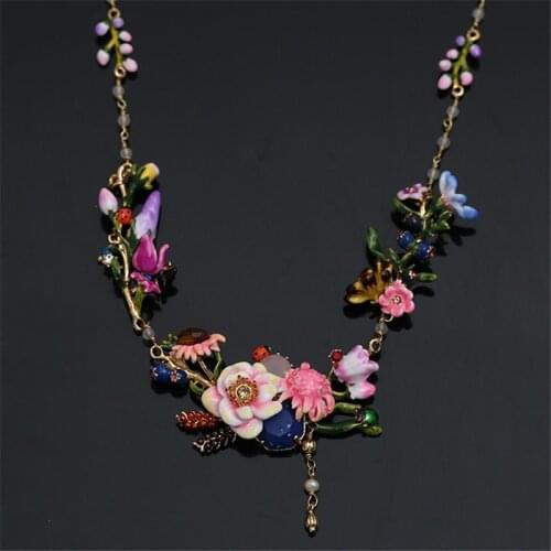 Female Tide Light Luxury Niche Design Monet Garden Enamel Color Glaze Powder Yellow Bouquet Ladybug Butterfly Tassel Necklace