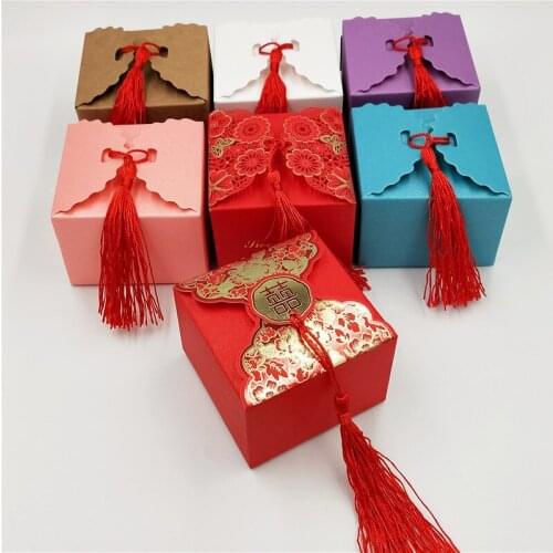 12Pcs/Lot Colorful Handmade Kraft Paper Boxes For Wedding Candy Souvenir Package Gifts Storage Container Boxes With Red Tassel
