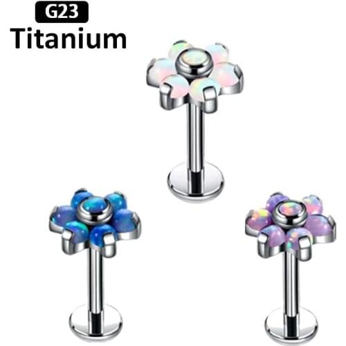 1PSNEW G23Titanium Opal Internal Lip Stud Ring Ear Tragus Cartilage Piercing Earring Stud Flower Helix Sexy Body Piercing Jewel