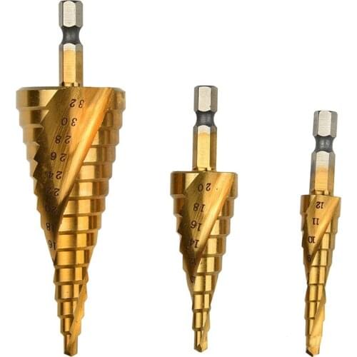 3Pcs HSS Spiral Grooved Center Drill Bit Pagoda Shape Hole Cutter 4-32 4-20 4-12mm Carbide Titanium Step Cone Drill Bit Set