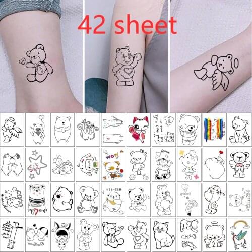 42 Sheets Temporary Tattoos Stickers,Cartoon Cute Mixed Style Body Art Temporary Tattoos for Women, Kids Tattoo Sticker Sets