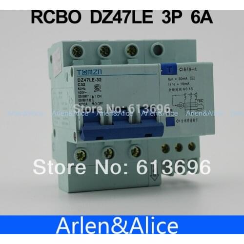 DZ47LE 3P 6A 400V~ 50HZ/60HZ Residual current Circuit breaker with over current and Leakage protection RCBO