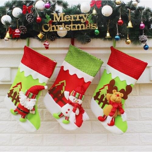 Large Christmas Stocking Large Size Santa Claus Sock Gift Bag Kids Xmas Decoration Candy Bag Christmas Tree Ornaments Supplies