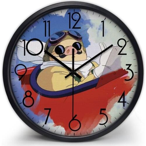 Porco Rosso Clock,Hayao Miyazaki Wall Clock,Silent Metal Clock Children Room Museum Park Hotel Theme Decorate Clock