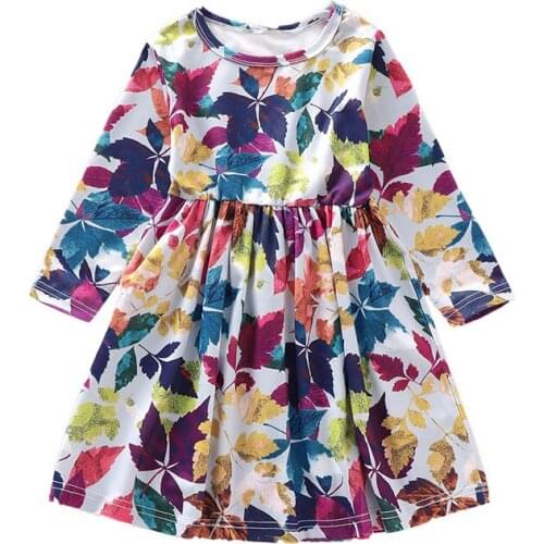 Spring autumn party clothing Girl Dress Kids Long Sleeve Maple Leaf Print Dress Soft Cotton Princess Clothes