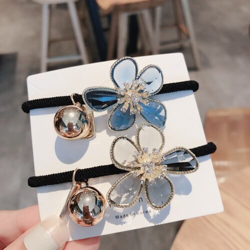 Exquisite Flower Elastic Hair Bands Baroque Crystal Rhinestone Jewelry Headband Elegant Women Female Hair Ties Girls Accessories