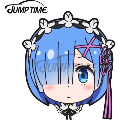 JumpTime 13 x12.8cm Chibi Rem Re Zero Peeker Personality Car Sticker Windows Truck Decal Sunscreen Occlusion Scratch Car Styling