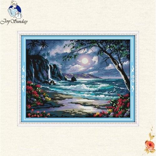 Joy Sunday Scenery under the moon 11CT 14CT DIY Cross Stitch Kits Beautiful sea Gift Toy Shop Embroidery Needlework Decoration