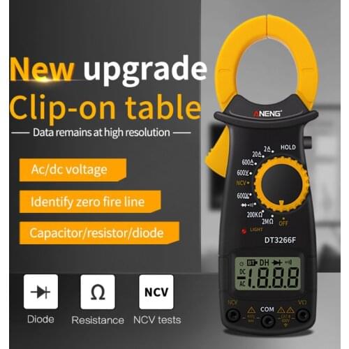DT3266F LCD Digital Clamp Multimeter Amperemeter Electrical Clamp Meter AC / DC Voltage Resistor Tester with Buzzer