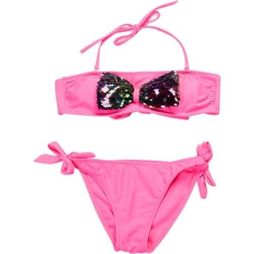 2-8 Years Swimsuit For Girls Two Piece Childrens Swimwear Pink Sequin Bow Fashional 2021 New Cute Girls' Swimwear