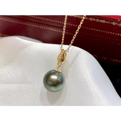 MADALENA SARARA 10-11mm AA Saltwater Tahiti Pearl 18K Gold Women Pendant Necklace O Chain Handmade Au750 Women Necklace