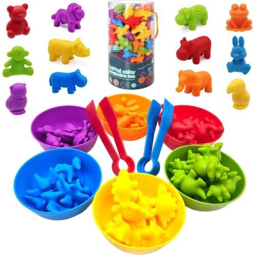 Montessori Rainbow Counting Bear Math Toy Rainbow Sea Animal Dinosaur Lion Airplane Early Learning Educational Toys For Children