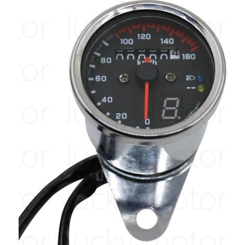 Motorcycle Universal Chrome Dual Odometer KMH Speedometer Gauge LED Backlight Signal Light