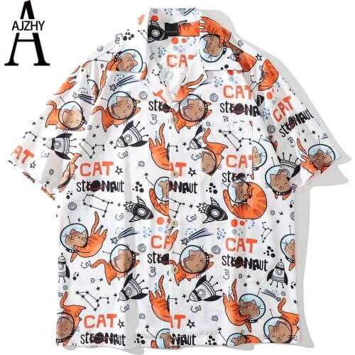 2021 Summer High Quality Mens Hawaiian Shirt 3D Animal Cat Printed Short Lapel Sleeve Oversizedd Hawaii Men Beach Floral Shirts