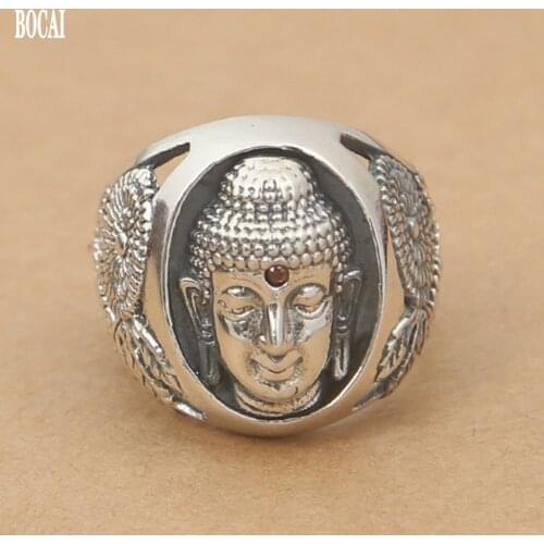Wholesale S925 Sterling Silver Fashion Ring Silver Shakya Mani Buddha head Sheng Huakuan Face Men Ring