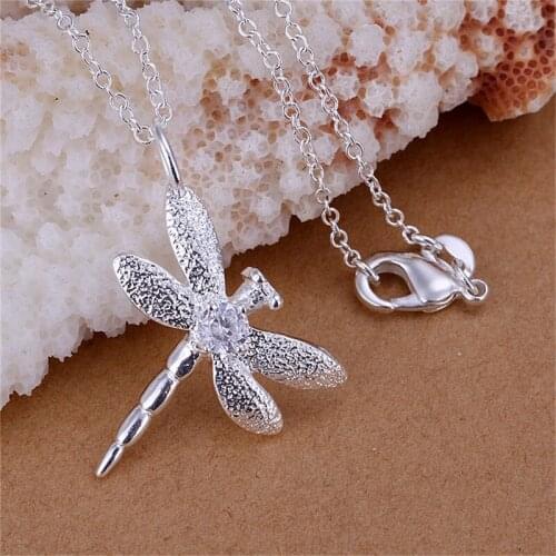 New 925 Sliver Dragonfly Pendant Necklace Fahion Jewelry For Women &Girls Engagement Birthday Tendy Present