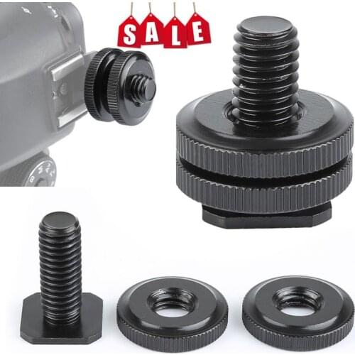 New Professional 1/4" Dual Nuts Tripod Mount Screw Black to Flash Hot Shoe Adapter Stand for Camera Studio Accessory