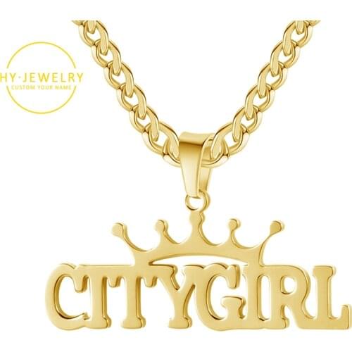 Personalise Crown Name Necklace&Pendant/Custom Nameplate Name Jewelry Stainless Steel Charm Choker Gifts Cuban Chain Men Women