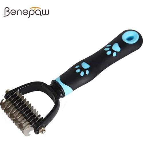Benepaw Professional Paw Dog Rake For Deshedding Ergonomic Handle Double-Sided Undercoat Dematting Comb Pet Grooming Tool