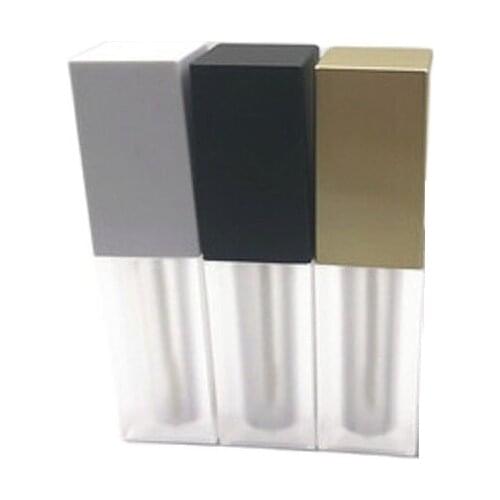 5ML Empty Plastic Lip Gloss Tube Gold Black White Lid DIY Lip Balm Frost Clear Refillable Square Tube Packaging Container 30PCS
