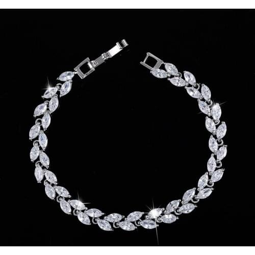 QTT Classic Delicate Leaf Crystal Zircon Tennis Bracelets For Girl Silver 925 Womens Jewelry Wedding Engagement Party Gift