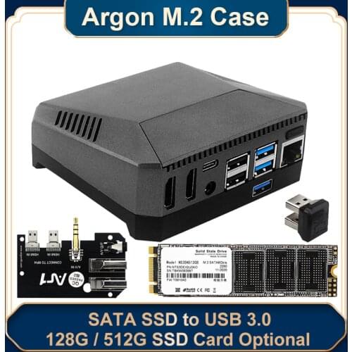Raspberry Pi 4 Argon M.2 Aluminum Case SATA SSD to USB 3.0 Built-in Cooling Fan 128G 512G SSD Card Optional for Raspberry Pi 4 B