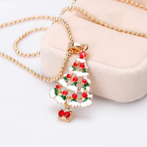 Christmas Theme Pendant Necklace For Women Green Christmas Tree Stocking Snowman Hat Necklaces Zircon New Festival Jewelry Gift