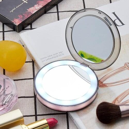 LED Lighted Mini Makeup Mirror Rechargeable 3X magnifying Makeup Mirror Travel Portable Handheld Sensing Lighting Makeup Mirror