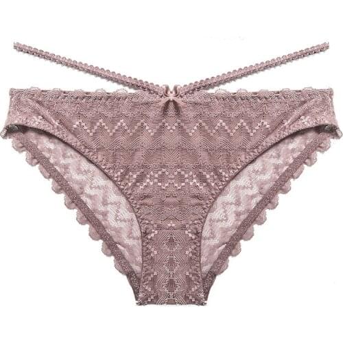 Sexy Womens Underwear Lace Sexy Womens Panties Mid-waist Lace Trim Ultra-thin Mesh Breathable Large Size Seamless