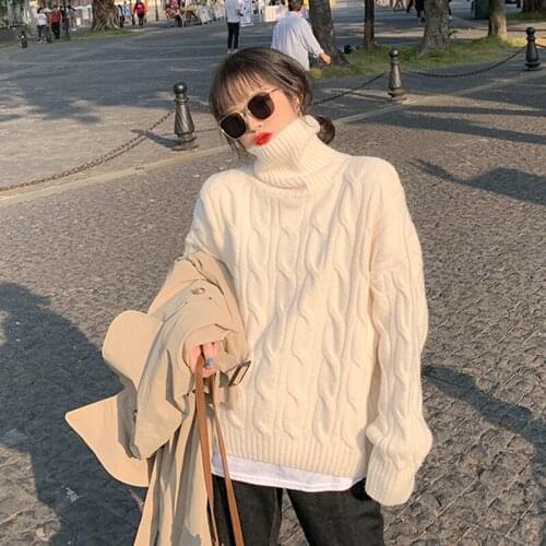 Solid color Turtleneck Sweater Womens Streetwear Warm Thick Long-sleeved Knit Casual Female Pullovers 2021 Autumn Winter New