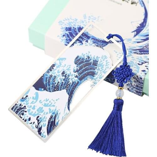 Vintage Metal Bookmark Hokusai The Great Wave Off Kanagawa Pictures Long Tassel Book Mark School Office Supplies