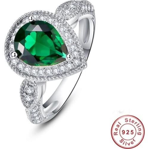 Fine Jewelry Water Drop-shaped Emerald 100% 925 Silver Rings Simply Style Woman Wedding Bands Engagement Silver Rings