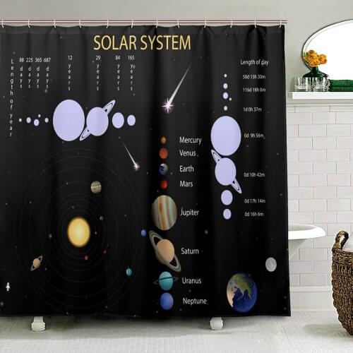 Solar System Infographics Shower Curtains 3D Digital Printed Bath Curtain for Bathroom Waterproof Polyester Fabric Curtain