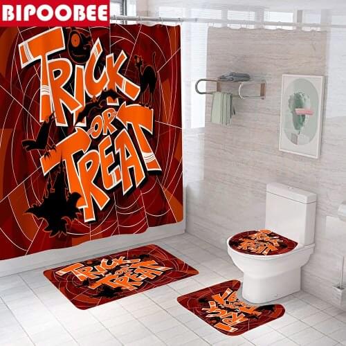 Halloween Shower Curtain Spider Web Trick or Treat Bath Mats Toilet Pad Cover Frabic Waterproof Polyester Bathroom Curtains