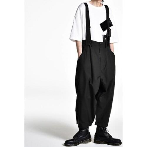 S-6XL!!2020 Mens wide-leg pants culottes and suspenders are loose
