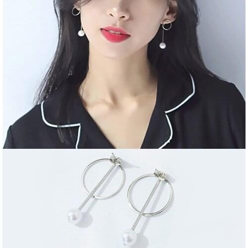 New Fashion Simulated Pearls Long Earrings For Women Circle Pendant Temperament Stud Earrings Wedding Party Jewelry Bijoux Gifts