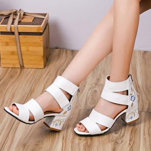 2021 Women Pumps High Heels Elastic Band Zipper Rubber Open Toe Embroider Dancing Party Wedding Ladies Shoes Zapatos Mujer