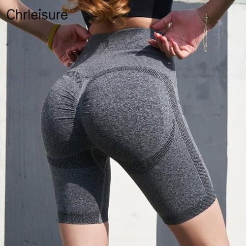 CHRLEISURE Women Bike Shorts Summer Seamless Fitness High Waist Push Up Shorts Workout Gym Solid Color Short Leggings