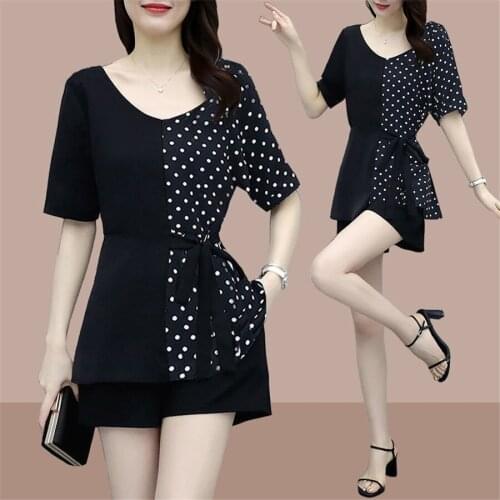 New Summer Women Short Casual Two Piece Clothing Tracksuit Loose Shorts Set Female V-Neck Casual Sets