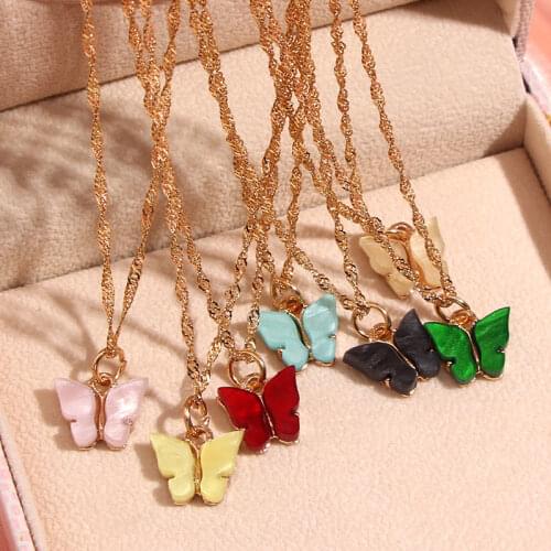 Flatfoosie Gold Color Butterfly Pendant Necklace Twist Chains For Women New Fashion Simple Temperament Necklace Jewelry Gifts