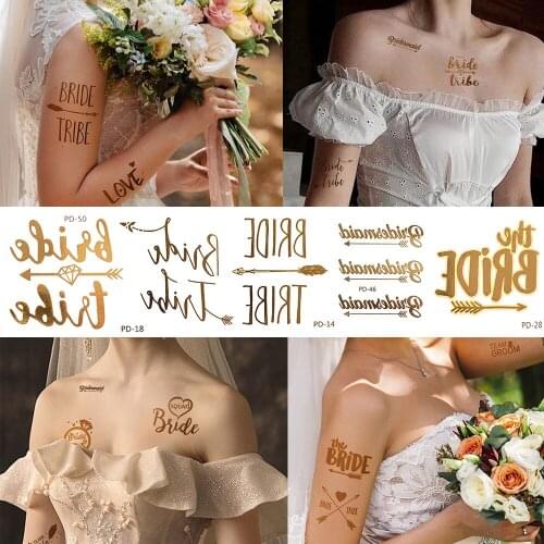 10pcs Gold Party Decor Temporary Tattoos Fake Flash Arrow Love Diamond Tattoo Valentines Day Bride Wedding Gift Tatoos Paper