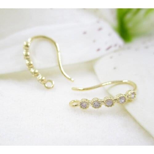 14mm 1pair Vacuum Plating Gold Copper micro-inlaid zircon ear hooks copper fill gold not fade Earrings Hooks